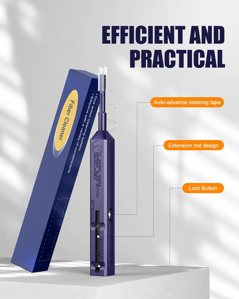 VANDESAIL LC Fiber Cleaner fiber optic cleaning pen and box, blue/purple with extension rod and auto-advance tape