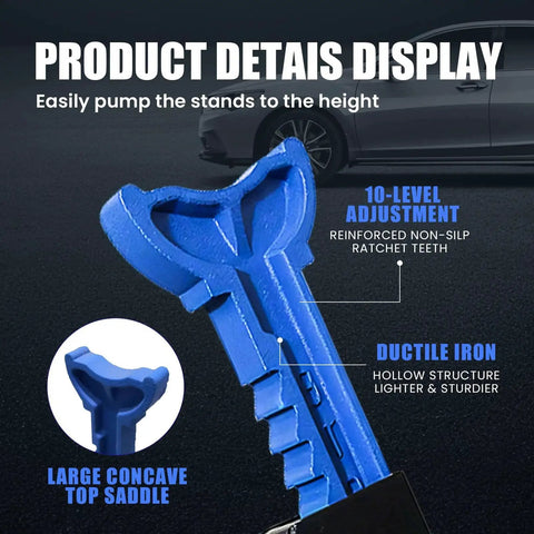 Close-up of 3 Ton Heavy Duty Car Jack Stands Set With Adjustable Height From 11.22 To 16.77 Inches For Lifting SUVs Top Saddle