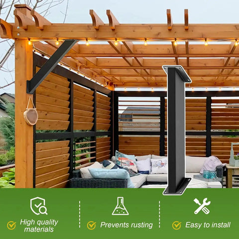 Outdoor gazebo with Four Pack Heavy Duty 45 Degree Angle Brackets For 4x4 Post Support Actual 3.15 Inch Square Size DIY Wood Beam Connector Kit.