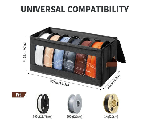 4 Pack Filament Storage Set With Desiccants For 3D Printers, Holds Up To 24 Standard 1Kg Spools, black rack side view with spools inside
