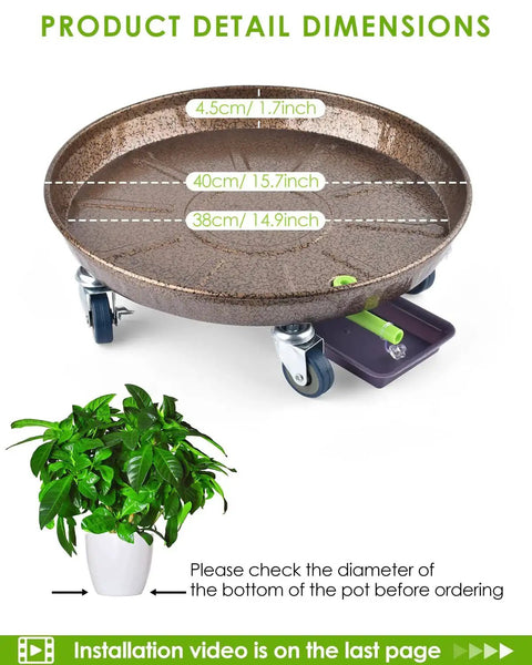 Product dimensions of 2 Pack 15.7 Inch Large Plant Stand With Lockable Wheels Heavy Duty Plant Caddy With Casters for indoor and outdoor use.