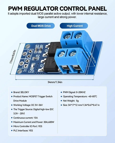 Six Piece Dual High Power MOSFET Trigger Switch Drive Module Kit With 0-20KHz PWM Adjustment, electronic control board close-up