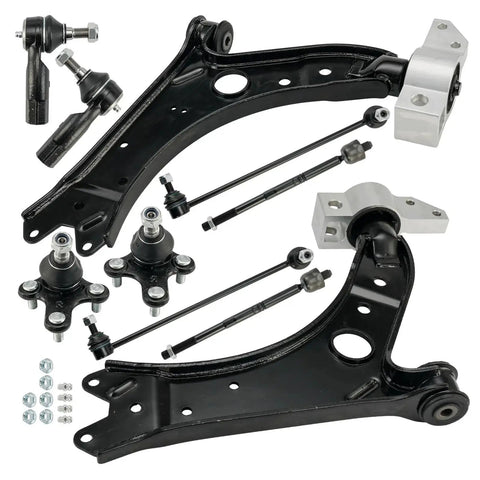 PHILTOP 10-piece front suspension kit: lower ball joints, control arms, sway bar links, tie rod ends in black metal