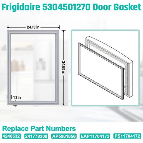 Upgraded 5304501270 Freezer Door Gasket Direct Replacement For Frigidaire And Electrolux Refrigerators featuring size and fit guide
