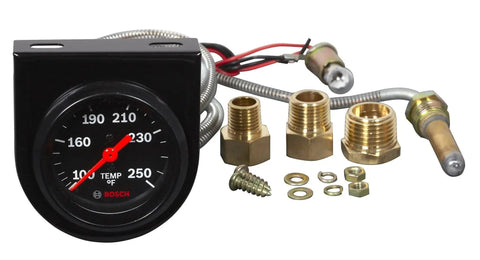 Style Line 2 Inch Mechanical Water And Oil Temperature Gauge With Black Dial Face And Black Bezel, 100 To 250 Fahrenheit