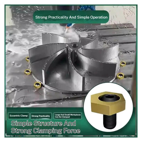 Hex eccentric fixture clamps set displayed in machining setup.