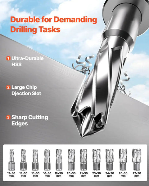 Close-up of drill bit from Portable Magnetic Drill Press With 1300W Copper Motor 810 RPM 1.57 Inch Boring Capacity
