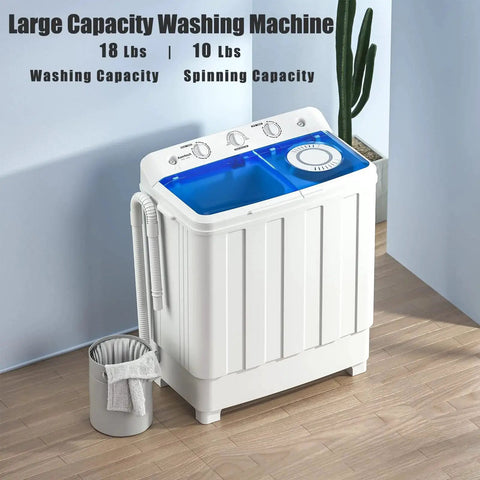 Portable Twin Tub Washing Machine With Spin Dryer Drain Pump For Dorms RVs, featuring separate tubs and control panel