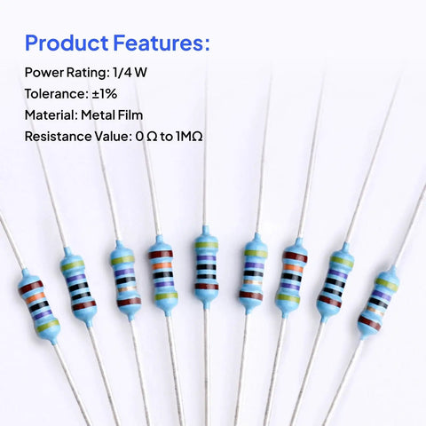 Axial resistors, blue-bodied with multicolor bands; 12 resistors for electronics projects.