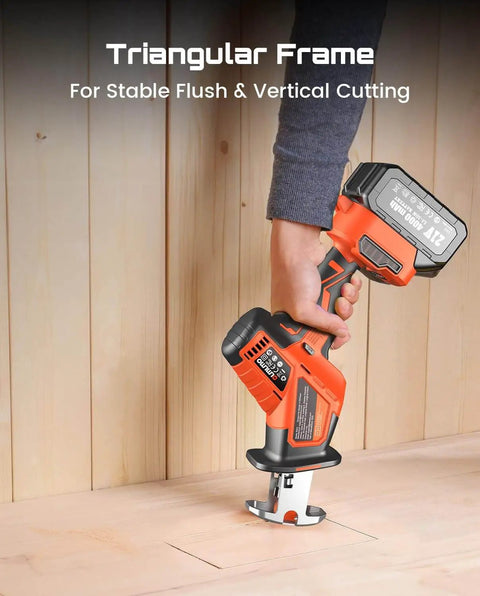 Person using Beast Of A Cordless Reciprocating Saw With 8 Blades, Dual 4000mAh Batteries, Brushless Motor for vertical cutting