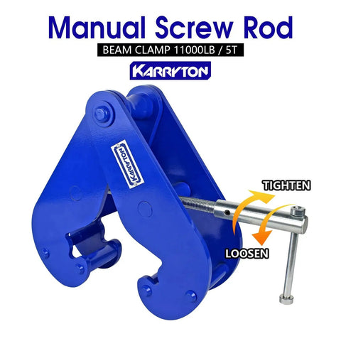 Blue 5 Ton I Beam Clamp for Lifting Rigging 3.1 to 12.6 Inch Flange Beams with manual screw adjustment