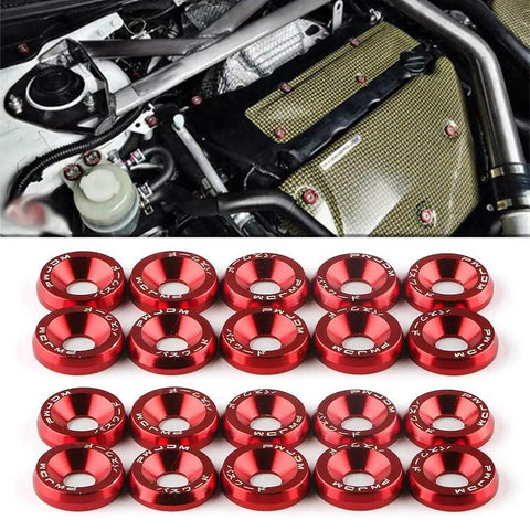 Red 20 Piece Set Bumper Fender Washer Kit For Engine Bay Dress Up Bolts And Fasteners M6 CNC Aluminum Anodized For Cars And Motorcycles