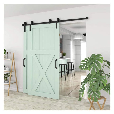 Bypass Barn Door Sliding Track Kit For Double Doors 4 To 16 Feet J Shaped Hanging Rails System Matte Black Steel Hardware