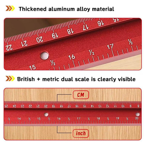 Juice Groove Router Jig For Cutting Boards With 23.6 By 23.6 Inch Working Area showing thickened aluminum and dual scale ruler