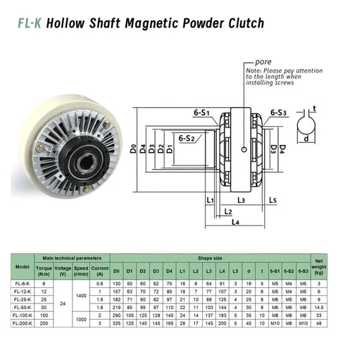 Magnetic Powder Clutch Brake Tension Controller Kit For Industrial Motors 6Nm 12Nm 50Nm 100Nm DC24V 1000 RPM diagram