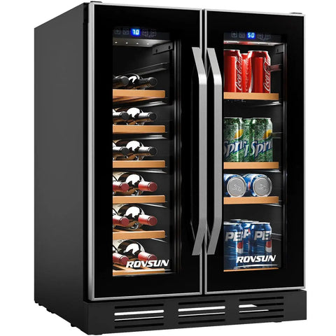 Front view of 34 Bottle Dual Zone Wine And Beverage Fridge With Independent Temperature Control And LED Panel built-in or freestanding.