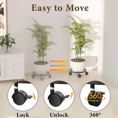 10.24 Inch Plant Caddy With Wheels For Indoor And Outdoor Use, 360 Degree Lockable Casters, showing plants being moved