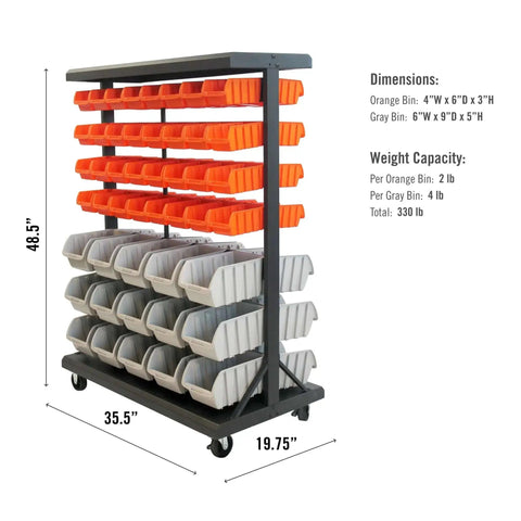 Rolling Storage Bin Rack And Parts Organizer With Dual Sided Shelves 7 Tier Cart Pro Grade For Garage And Workshop Nut And Bolt Organizer Tools And Hardware Storage On Wheels Heavy Duty 330 Pound Capacity Black