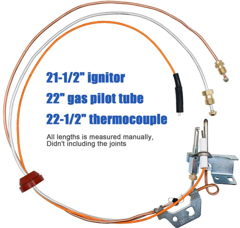 Pilot assembly for natural gas water heater with 21.5 in igniter, 22 in pilot tube, and 22.5 in thermocouple