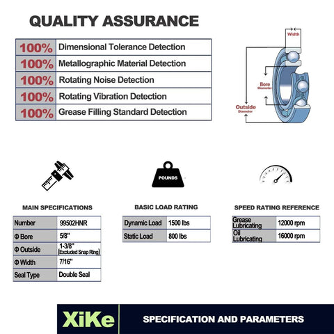 XiKe 4-pack bearing set, bore 5/8 in, OD 1-3/8 in, width 7/16 in; double sealed, pre-lubricated, for go-karts and lawn hubs