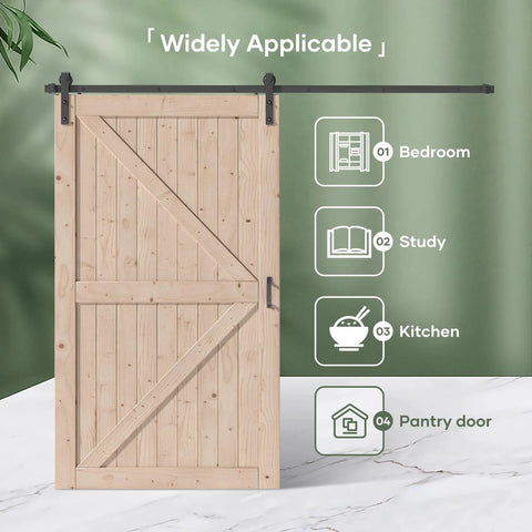 48 Inch By 84 Inch Wood Barn Door With 8 Foot Hardware Kit Included K Shape Solid Spruce Panel Ready To Assemble For Interior Use Rustic Farmhouse Sliding Door With Durable Build And Dope Sound Insulation shown in living area