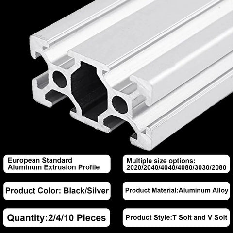 Close-up of European Standard 2040 Aluminum T Slot Extrusion 800mm Linear Rail Anodized Silver for 3D Printer and CNC Projects