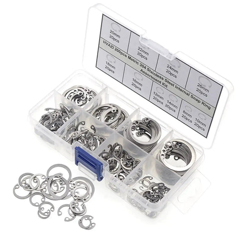 Internal Snap Ring Set 200 Pcs Stainless Steel 304 Metric Circlip Assortment Kit With 10 Sizes in organizer box