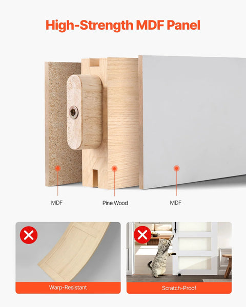 Cross-section view of Premium Sliding Barn Door Kit 36 By 84 Inches With Header Board 6 Foot 6 Inch Track Kit showing MDF and pine wood layers.
