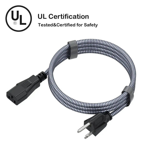 Heavy Duty 10A 18AWG Nylon Braided 10 Ft AC Power Cord 3 Prong Replacement Cable For Computer TV Monitor Printer Projector And Power Supply UL Listed