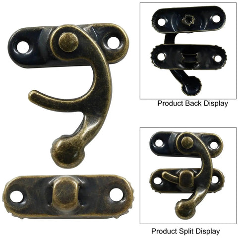 60 Pcs Mini Swing Arm Clasp Latches Kit With 30 Sets Small Box Hinges For Jewelry Boxes And Decorative DIY Wood Boxes, Includes Screws, Spring Locking Mechanism, Antique Brass Plated Metal Hardware, Thickened Solid Build