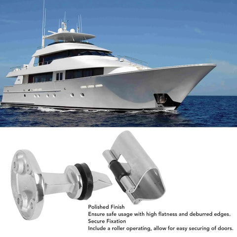 Door stopper catch and holder set, stainless steel with polished finish; marine-grade hardware for RVs and boats (2 pieces).