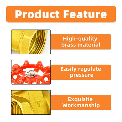 GASHER 2-inch brass gate valve with wheel handle; features brass material, pressure regulation, and fine workmanship.