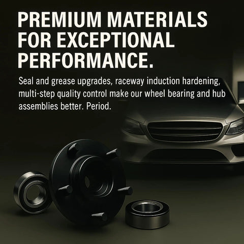 Beefed-Up Front Wheel Bearing And Hub Assembly For Hyundai And Kia SUVs 2007-2021 Santa Fe Santa Fe Sport Sedona Sorento Veracruz QBS513266 shown with premium performance-focused components and vehicle front view.