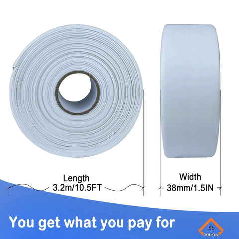 Front and side view of Waterproof Self Adhesive Sealant Tape For Bathrooms And Kitchen White, 3.2m length and 38mm width.