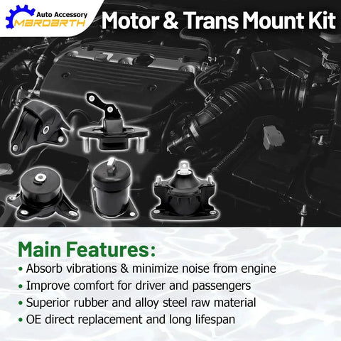 Set Of 5 Engine Motor Mounts And Transmission Mount Kit For 2008 2012 Honda Accord 2.4L L4 And 2009 2013 TSX Automatic Transmission Only Direct OE Replacement A4565 A4572 A4570 A4584 A4561, showing mounts on engine background.