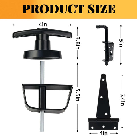 Heavy Duty Shed Door Hardware Kit With 5.5 Inch T Handle Lock, Six 6 Inch T Hinges, Two Shed Door Latches product size and dimensions