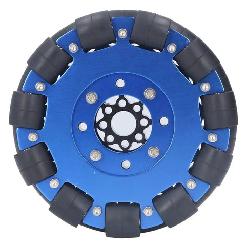5 Inch Omni Wheel With Aluminum Alloy Hub For DIY Robots, 127mm metal roller wheel designed for omnidirectional movement, front view