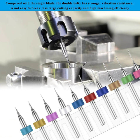 30Pcs Micro Drill Bit Set For Dremel And CNC Tools Tungsten Carbide Spiral Flute Bits 0.1mm to 3.0mm in various colors for precision work