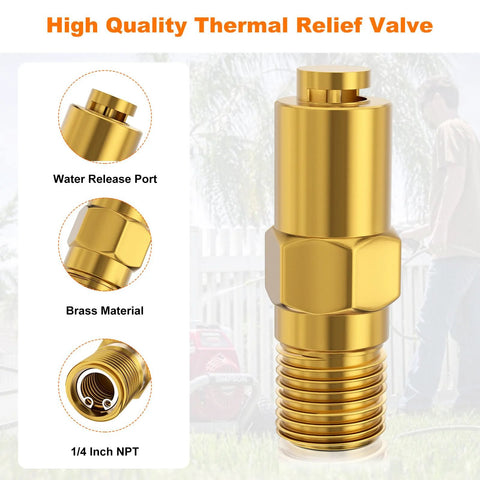 Thermal relief valve for pressure washers, brass body, 1/4 in NPT, water release port