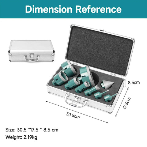 Diamond Core Drill Bit Set With 8 Hole Saws From 6mm To 100mm And 50mm Chamfer Bit In Deep Green Kit For Tile Marble Granite