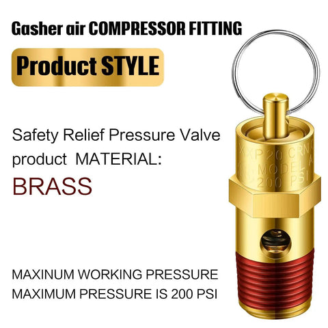 Four Pack One Quarter Inch Male NPT Brass Air Compressor Pressure Relief Valve with Sealed Thread Locks