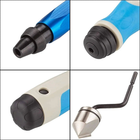 Close-up of Hand Deburring Tool Kit With 10 Rotary Deburr Blades And 1 Countersink Blade From Acrux7, showing handle details.