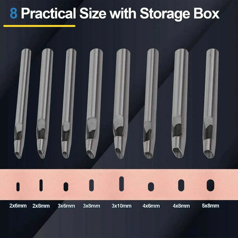 Eight Size Leather Oval Hole Punch Kit 2mm To 5mm Pro Grade Hollow Punch Tool Set with steel punches and storage box