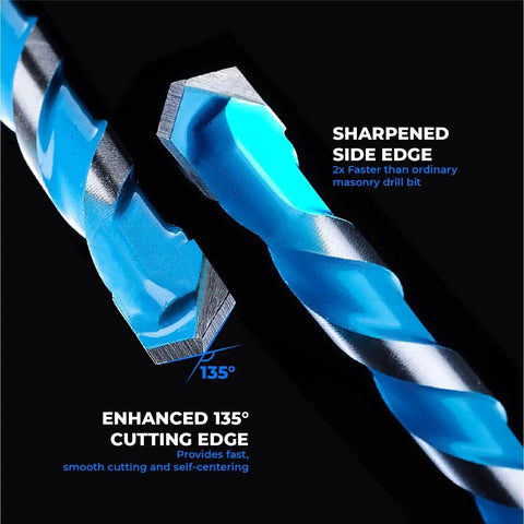 Close-up of Heavy Duty Three Sixteenth Inch Concrete Drill Bit Set For Masonry And Hammer Drills With sharpened edge and cutting angle.
