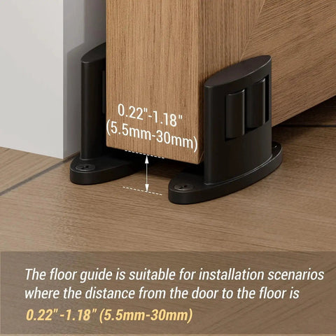 Floor Guide For Sliding Barn Door Bottom With Double Sided Roller Design Concealed Pulleys for doors 0.22"-1.18" thick