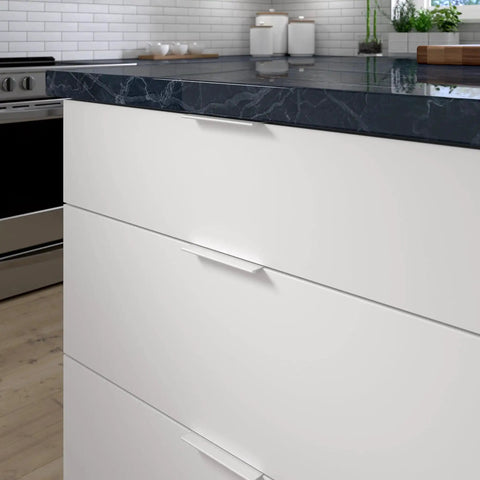 White Modern Cabinet And Drawer Edge Pull Handle Center To Center Five And One Sixteenth Inch 128 Mm for kitchen use