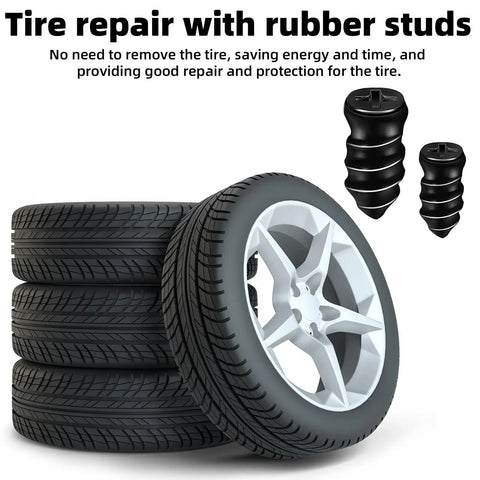 60 Pack Tire Repair Nails Rubber Plugs Self Service Kit For Auto Motorcycle Car Truck Tractor Includes 30 Small 30 Large Plugs In Sizes 5.3x12mm And 6.8x15mm For Quick Puncture Repairs On The Go with rubber studs and tires.