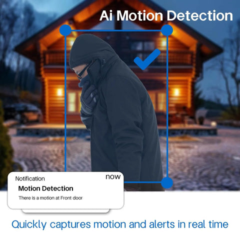 AI Motion Detection feature showing a person detected by 2K Video Doorbell With Full Body View And AI Detection, Night Vision.