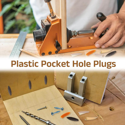100 Pack Plastic Pocket Hole Plugs With 9mm Slant Caps And Pocket Screws For Pocket Hole Jig Woodworking Gear Beige Kit shown