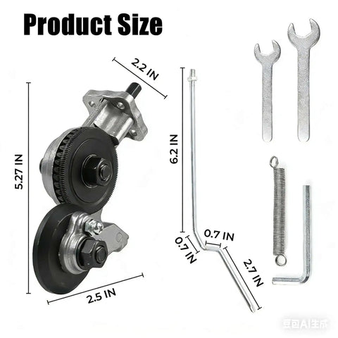 Titanium Drill Nibbler Sheet Metal Cutting Tool Kit with dimensions, wrenches, and adapter for precise metal work